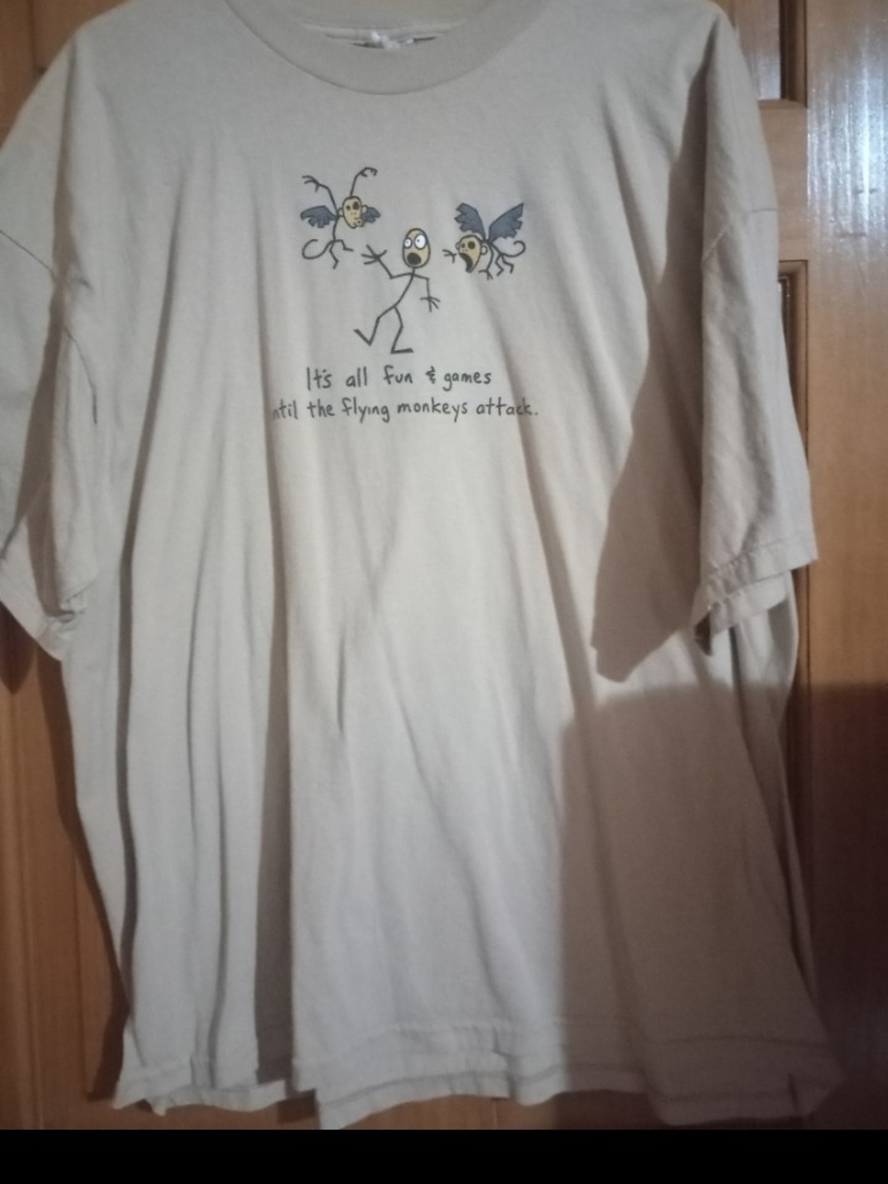 Gildan Beige Short-Sleeve T-Shirt with Flying Monkeys Graphic